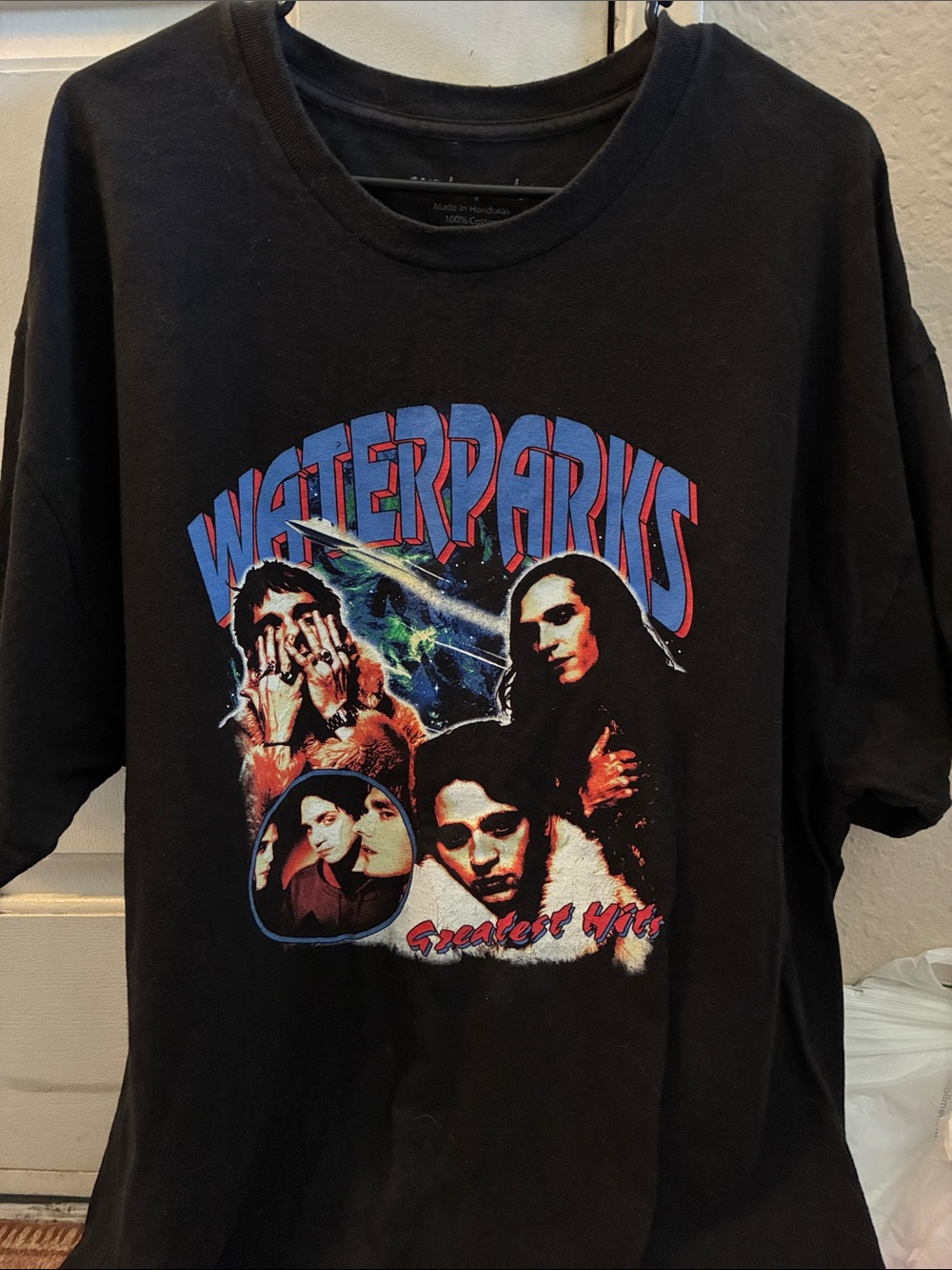 Waterparks Graphic Band Tee - Black with Blue & Red Print